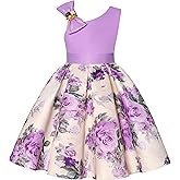 BUNNY LULU Girls Dress Sloping Shoulder Bridesmaid Wedding Princess Children's Bow Birthday Ball Party Show Evening