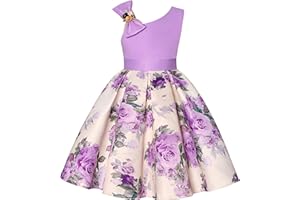 BUNNY LULU Girls Dress Sloping Shoulder Bridesmaid Wedding Princess Children's Bow Birthday Ball Party Show Evening Lavender