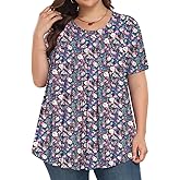 Tencede Plus Size Tops for Women Short Sleeve Shirts Crew Neck Casual Loose Fit Tunic Blouses