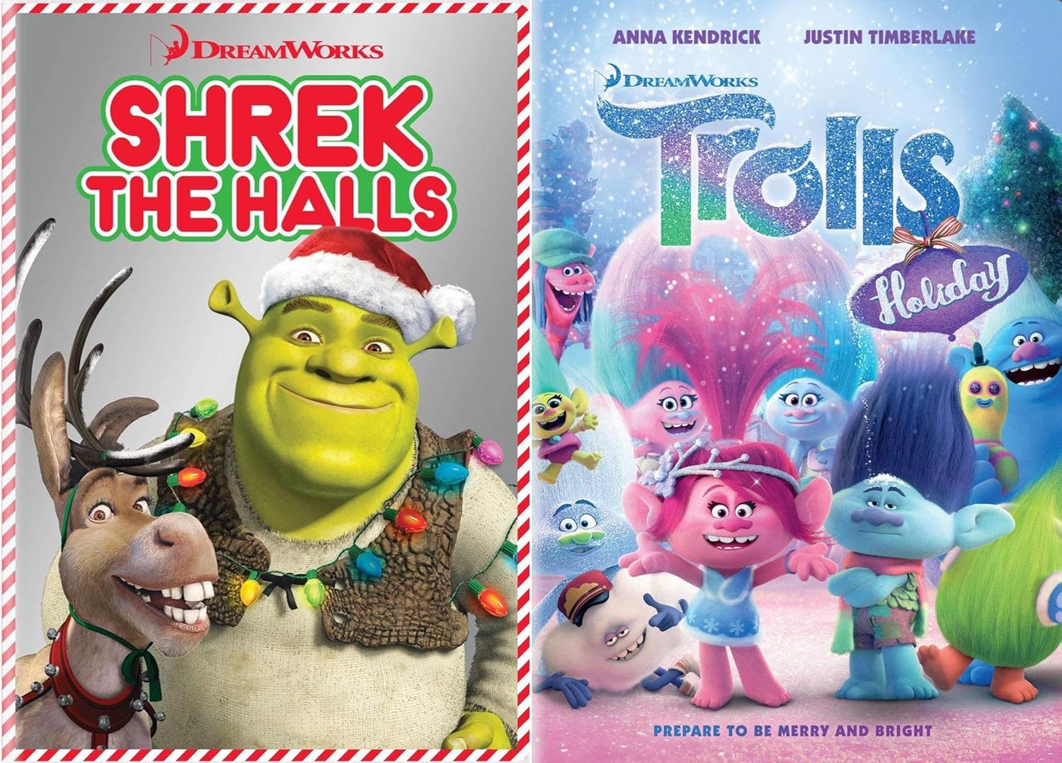 Amazon Com Dreamworks Kids And Family Holiday Entertainment 2 Dvd Bundle Shrek The Halls Trolls Holiday Movies Tv