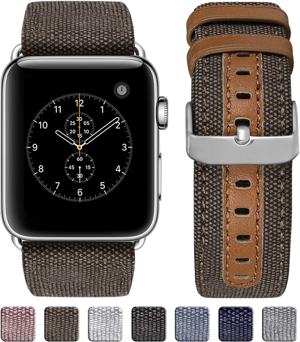 Compatible with Apple Watch Bands 45mm 41mm 38mm 40mm 42mm 44mm, Canvas Fabric Replacement Wristband Compatible with Apple Watch SE Series 7 6 5 4 3 2 1 Men Women