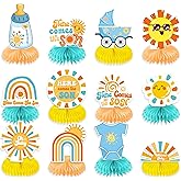Here Comes The Son Centerpieces Table Decorations - 12 Pieces Boho Sun Rainbow Baby Bottle Stroller Bodysuit Honeycomb Centerpieces, Great for Here Comes The Son Baby Shower Decorations Supplies