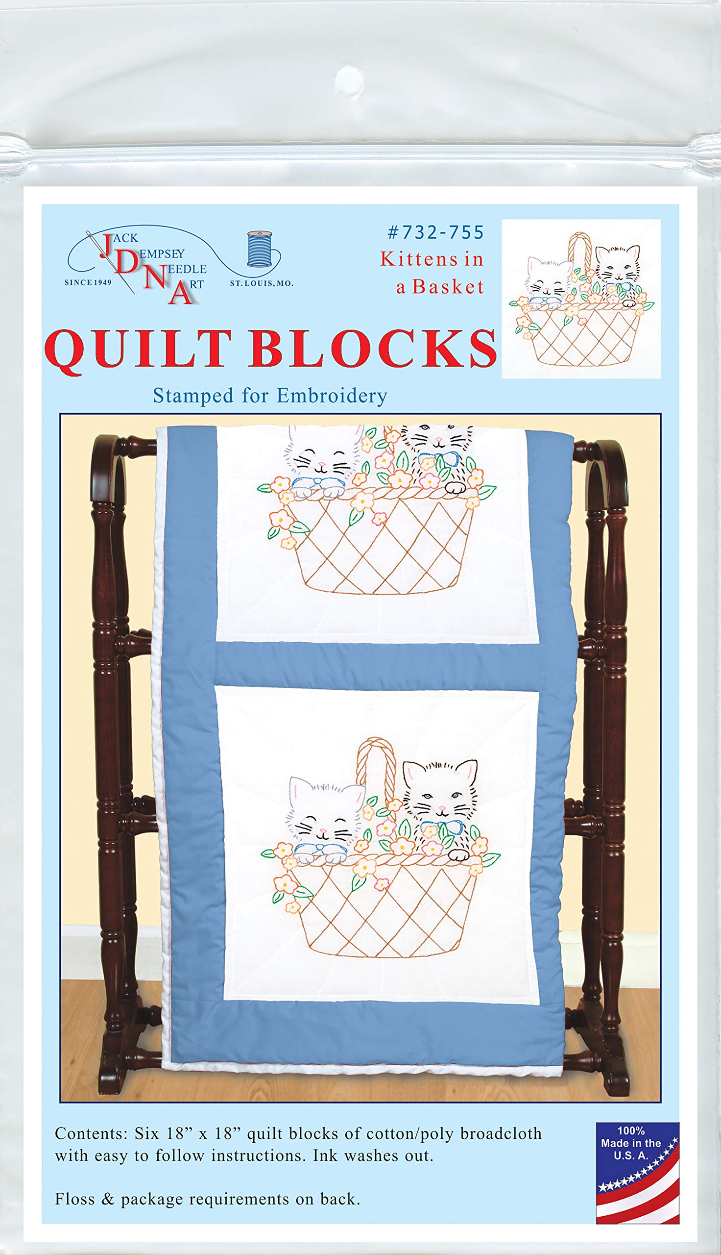 JACK DEMPSEY NEEDLE ART QUILT BLOCKS 18X18 W KITTENS