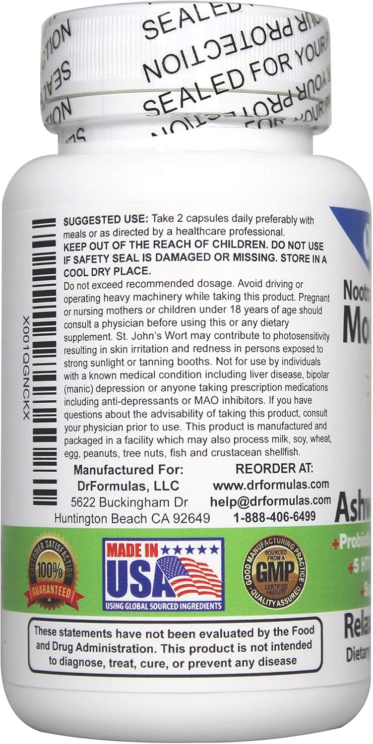 DrFormulas Mood Boost Probiotics with Stress B Complex Vitamins for Kids, Women, Men | Nexabiotic Supplement with Ashwagandha Capsules, St Johns Wort, GABA, Magnesium for Calm & Anxiety, 60 Count: Health & Personal Care
