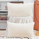 MADIZZ Set of 2 Super Soft Velvet Decorative Throw Pillow Covers 12x20 inch White Rectangular with Texture Luxury Style Cushion Case Pillow Shell for Sofa Bedroom