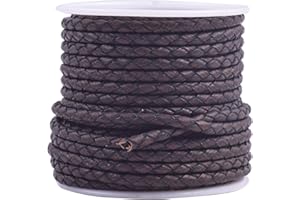 KONMAY 5 Yards 3.0mm Antique Brown Round Geneuine Braided Leather Cord Bolo Leather Cord