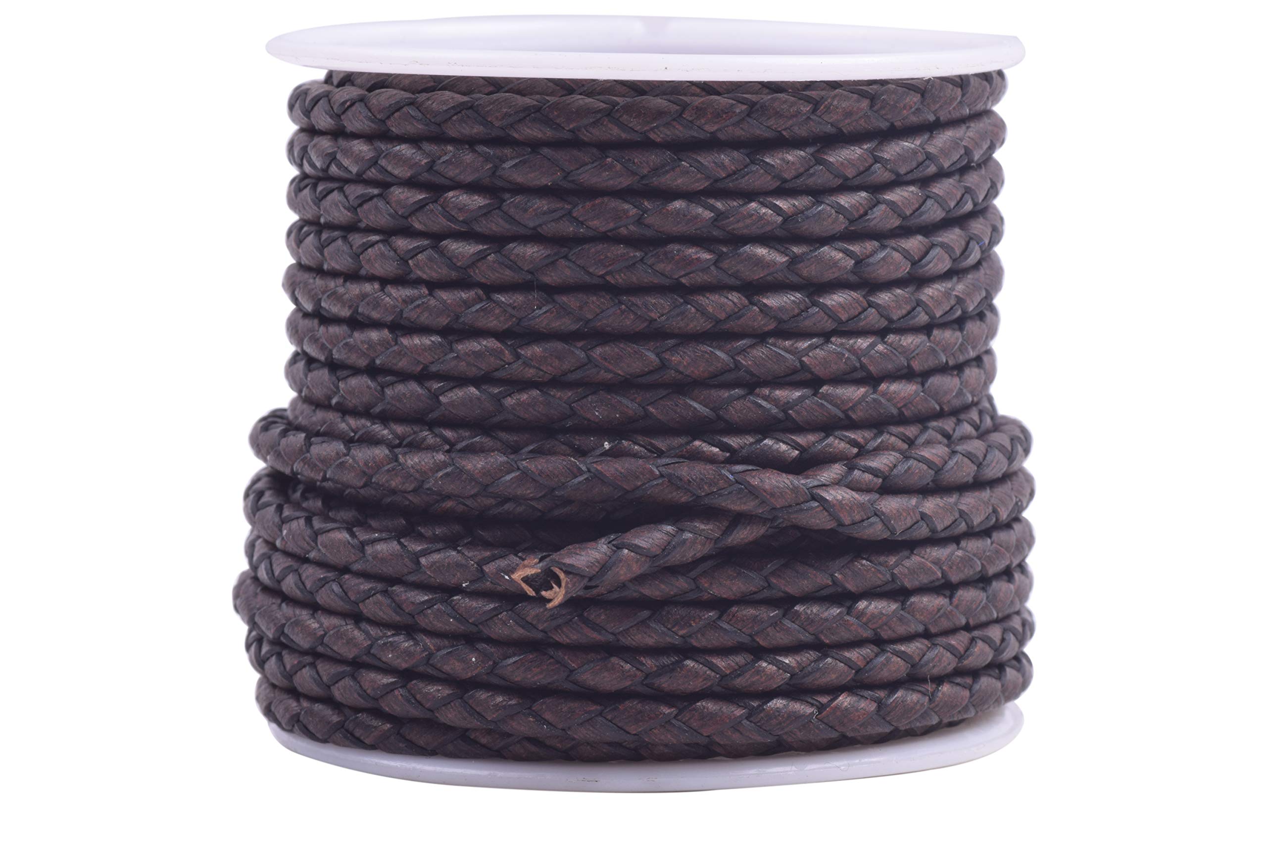 KONMAY 4.5Meters 3.0mm Antique Brown Round Geneuine Braided Leather Cord Bolo Leather Cord…