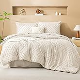 Litanika Full Size Comforter Set with Sheets Beige - 7 Pieces Bed in a Bag Full Boho Tufted Complete Bedding Sets with Comforter, Sheets, Pillowcases & Shams