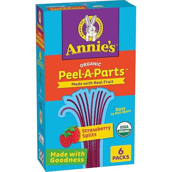 ANNIE’S ORGANIC PEEL-A-PARTS FRUIT FLAVORED SNACKS, STRAWBERRY SPLITS, GLUTEN FREE, 6 COUNT, 3.3 OZ