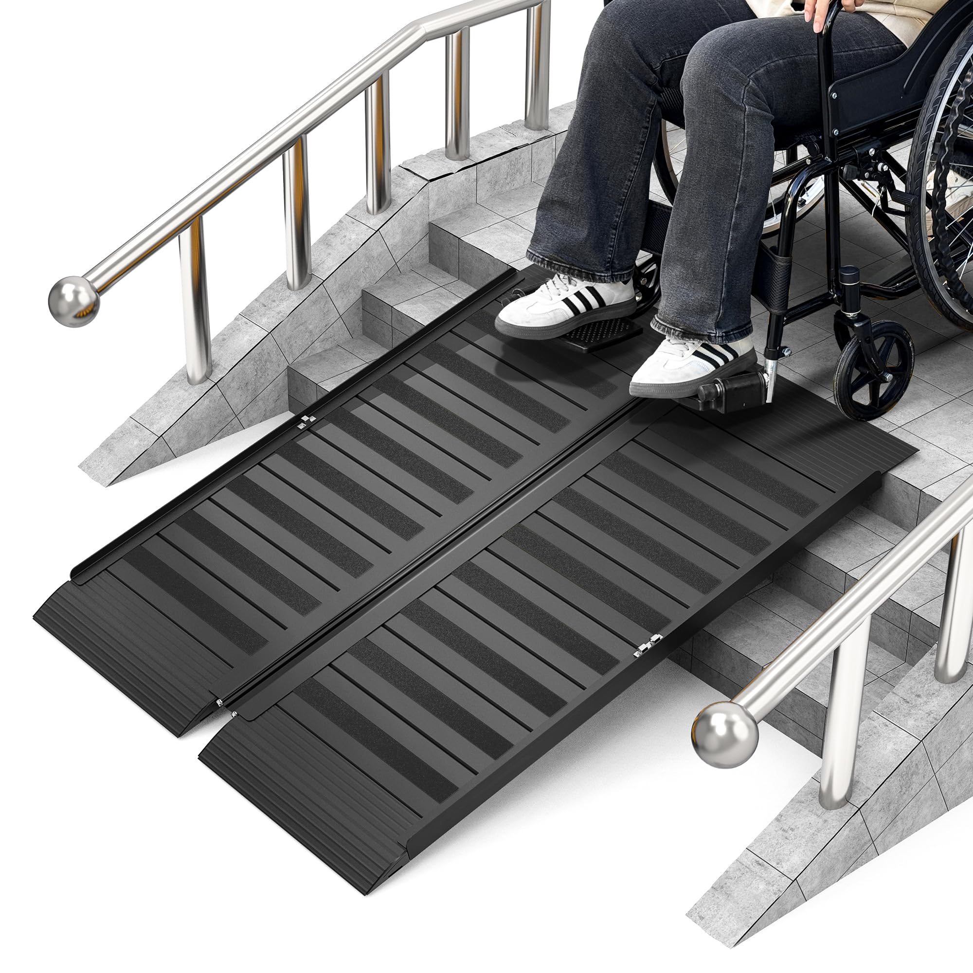 Photo 1 of Nuvium 3FT Portable Wheelchair Ramp with Handle, Non-Slip Aluminum Folding Handicap Wheelchair Ramp for Home, Doorways, Thresholds, Steps, Curbs, Stairs, 800 LBS Capacity