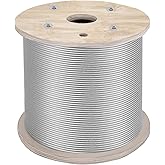 VEVOR 1/4" Stainless Steel Cable 200FT, T304 7x19 Tighter Core Cable Railing System Wire Rope Aircraft Deck Railing Kit Fence Wire