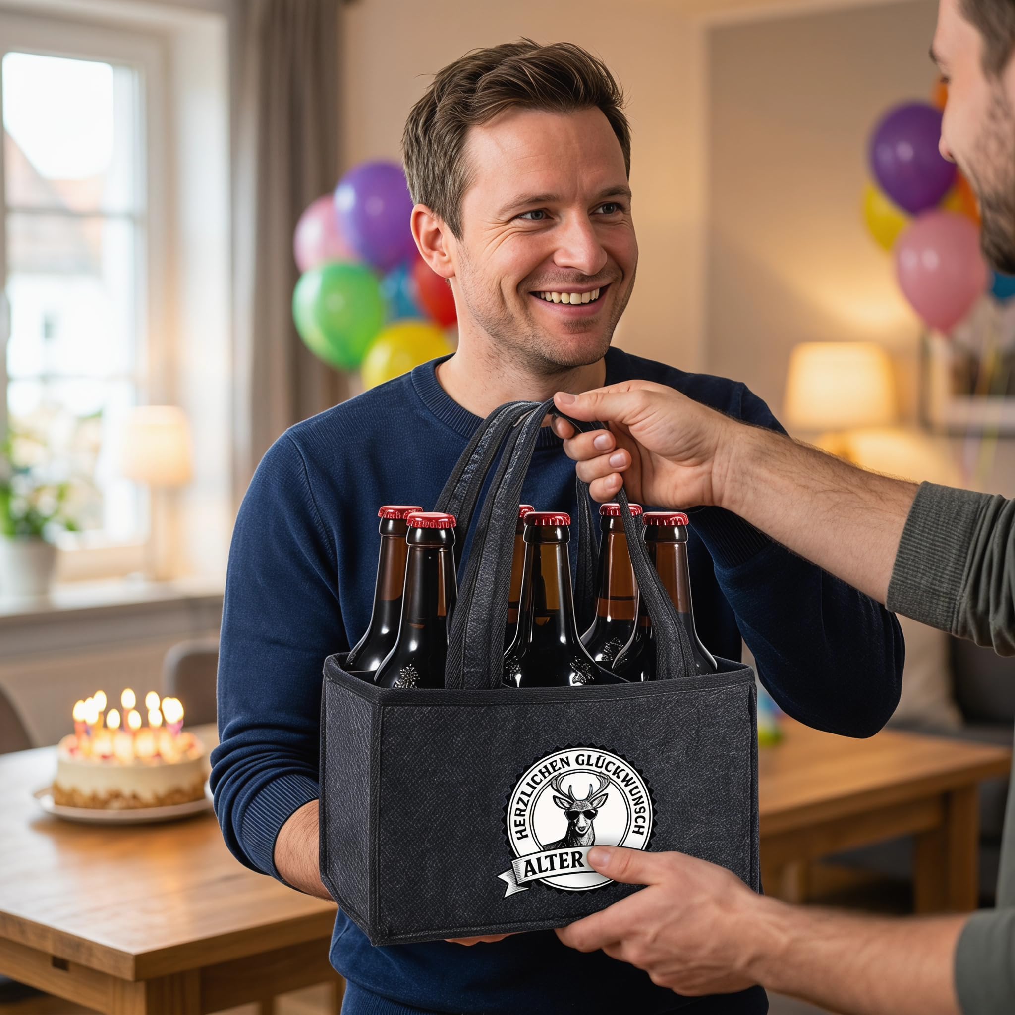 Lustige Geschenke für Männer Geburtstag, Alter Sack Herzlichen Glückwunsch, Witzige Geburtstagsgeschenk Männergeschenke Biergeschenke Geschenk, Personalisierte Männerhandtasche Bier, 6 Flaschen 5