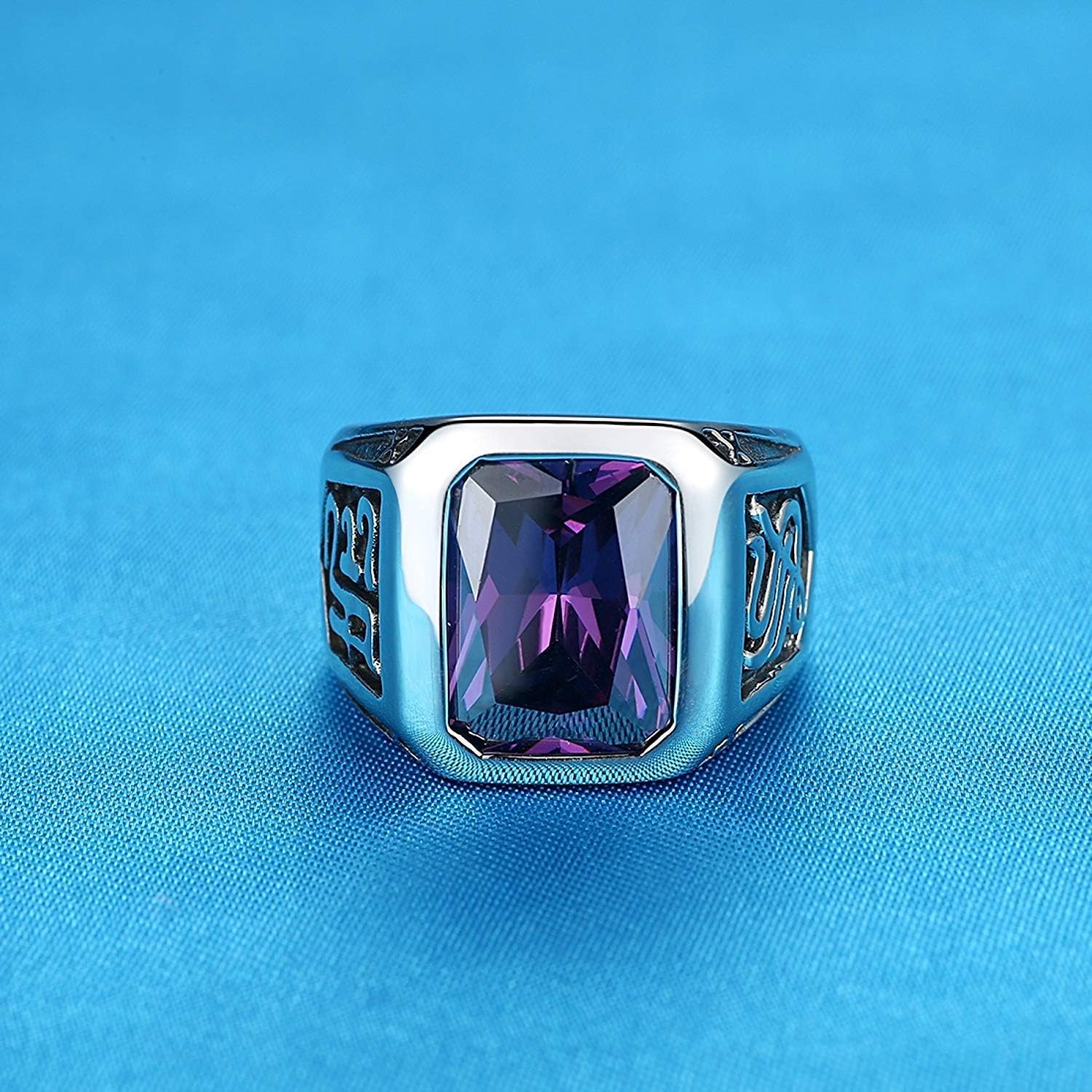 DIBMXC Stainless Steel Mens Vintage Purple Crystal Ring Amazon.co.uk