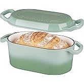VORRINGARD Oval Dutch Oven Pot with Lid, Enamel Coating Cast Iron Bread Pans for Homemade Sourdough Bread Baking, Cooking, 4 Quart, Green