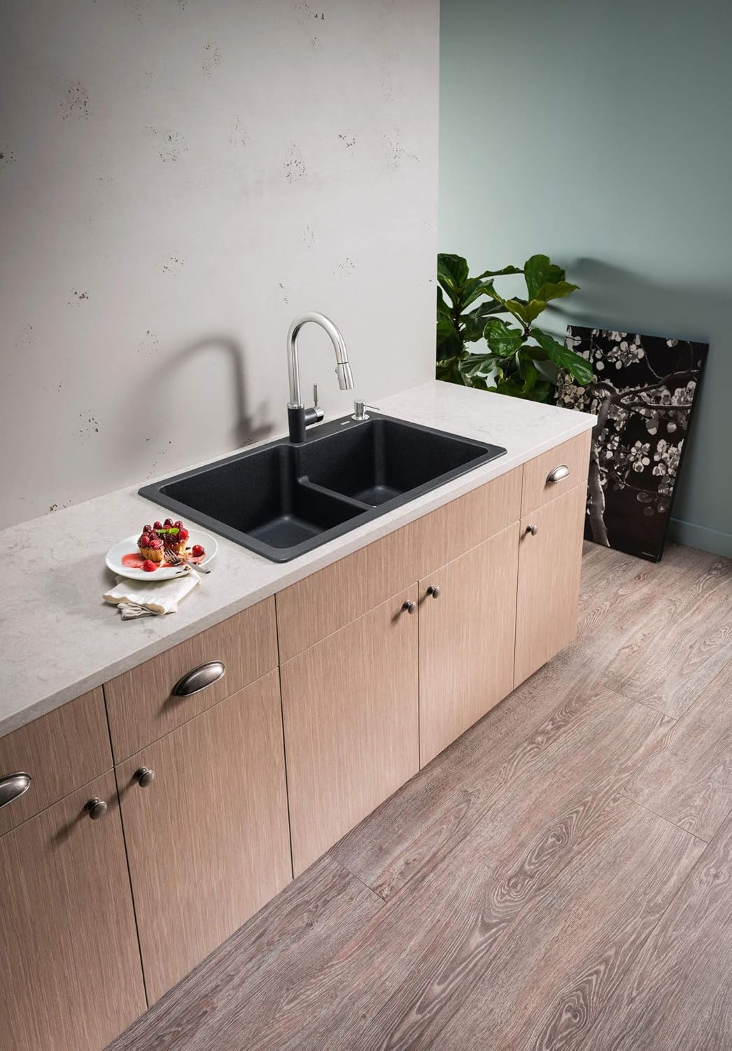 Kitchen Fixtures Blanco 441604 Grandis 33 Double Basin Drop In Or Undermount Granite Composite Kitchen Sink With 60 40 Split Kitchen Bar Sinks