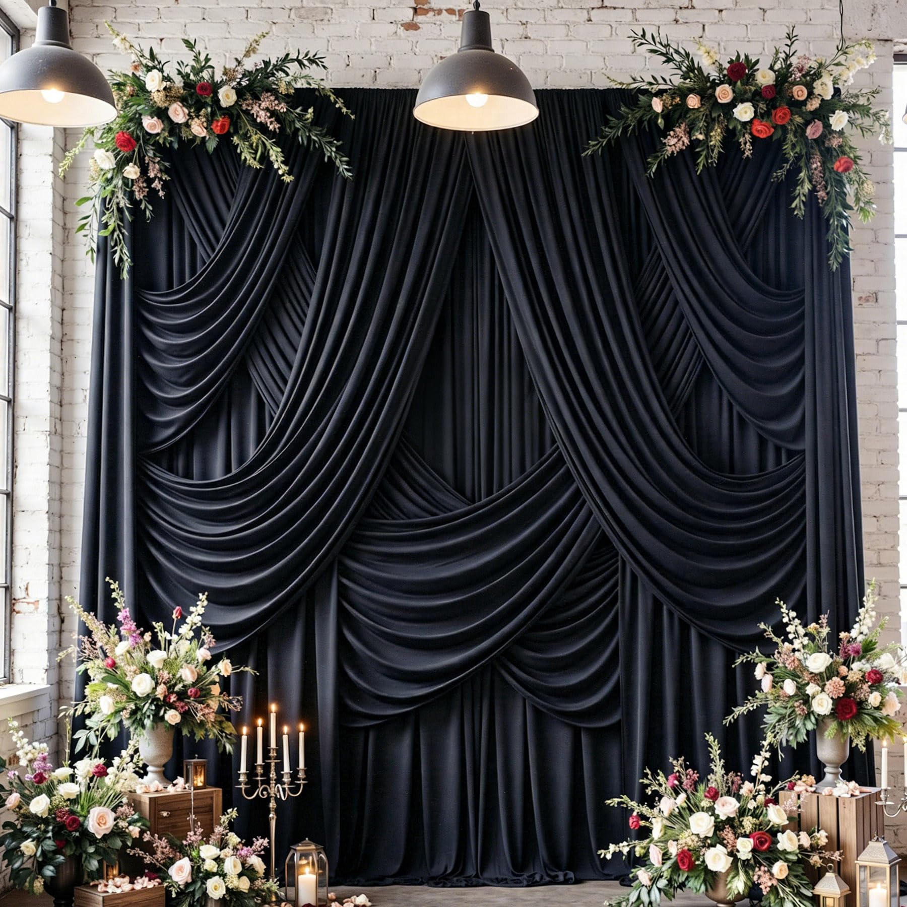 Photo 1 of 10 Panels 5x12ft Wrinkle Free Black Backdrop Curtains for Parties, Polyester Photo Backdrop Drapes 12 ft Long Back Drop Cloth for Wedding Birthday Photography Background, 50ftx12ft