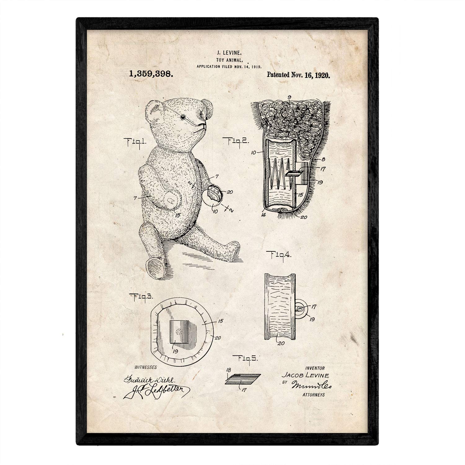 Nacnic Patent Poster with Teddy Bear. Sheet with old design patent in A3 size and vintage background — image 1