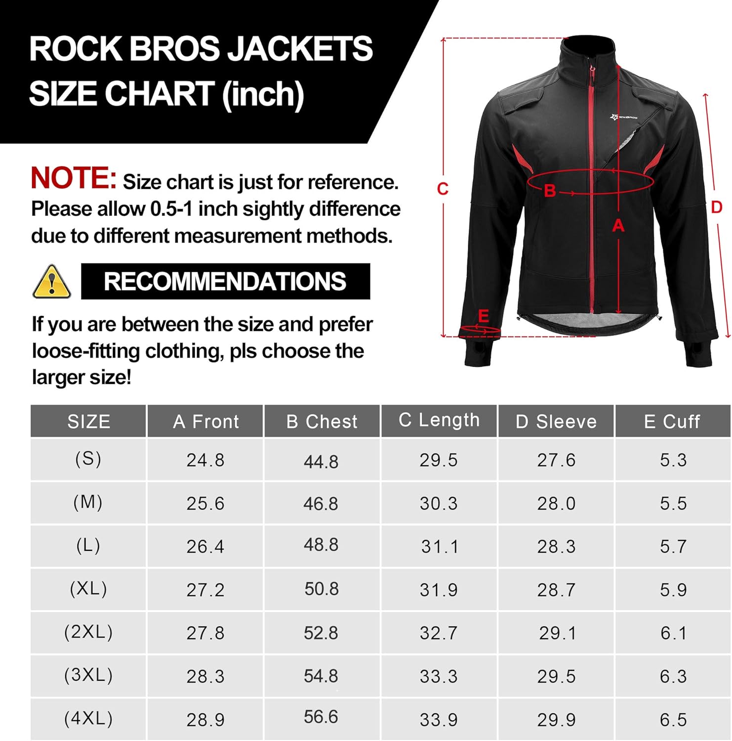 ROCK BROS Winter Cycling Jacket for Men Thermal Fleece Windproof Jacket Running Biking Hiking: Clothing