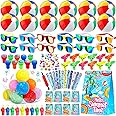 QAUYETM Pool Party Favors and Beach Party Favors, 132PCs Summer Toys Bulk for Kids with Beach Balls, Sunglasses, Water Balls, Stamps, More for End of Year Gifts for Students