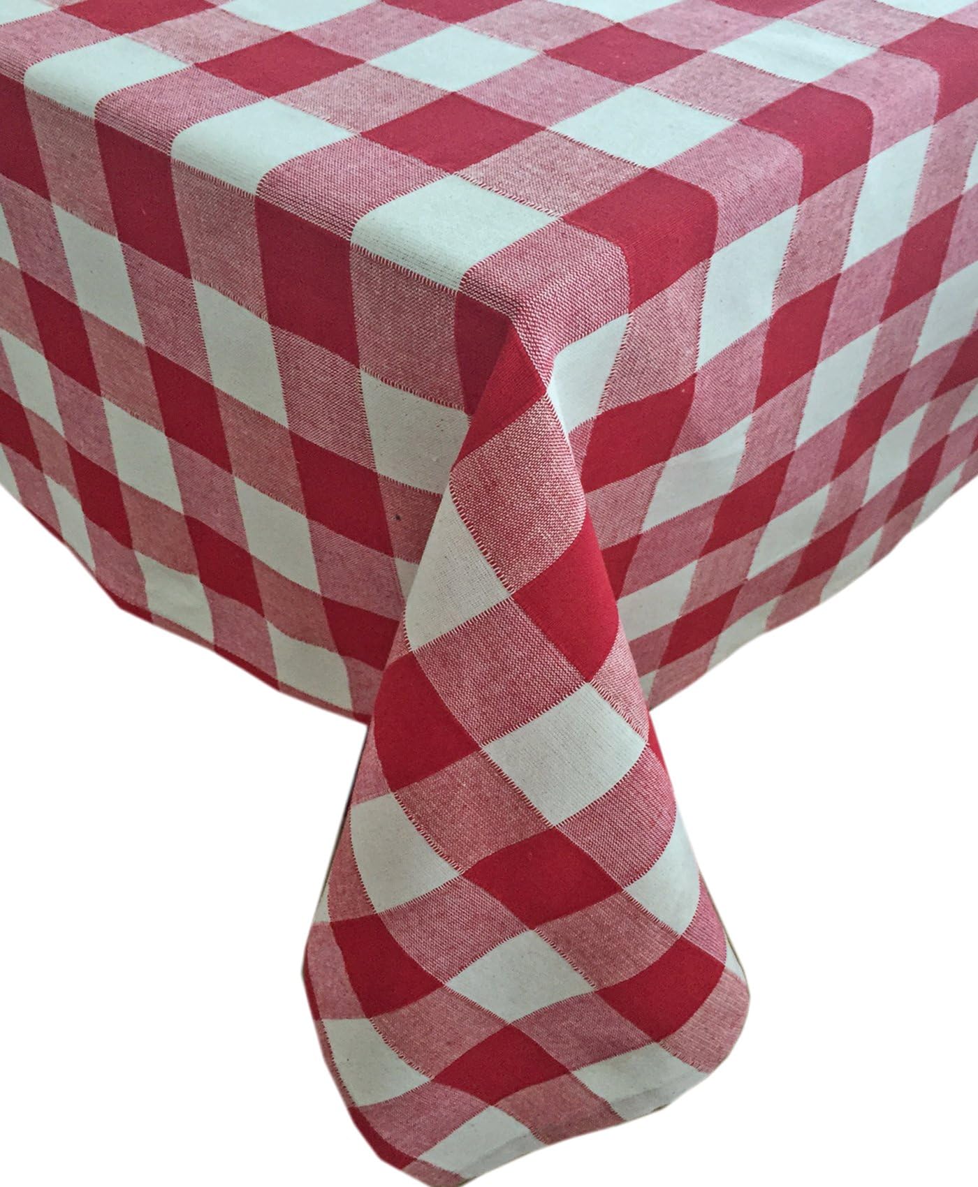 Red Buffalo Check 100% Cotton Weave Indoor/Outdoor Tablecloth, Rustic Cottage Styling, 70" Round