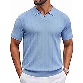 COOFANDY Mens Knit Polo Shirts V Neck Short Sleeve Ribbed Textured Polo Shirt Stretch Casual Golf Shirts Collared T Shirt