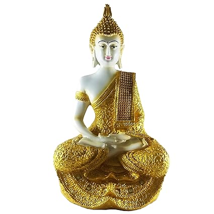Sacred Blessings White Meditating Sitting Buddha Statue 28 cm(H) X 16 cm(L) X 14 cm(W) Home Decor Showpiece Idol Feng Shui Gift