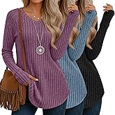 Oakgarden 3 Pack Women's V Neck Sweaters with Thumb Holes Ribbed Long Sleeve Shirts Casual Fall Tops Tunic Clothes