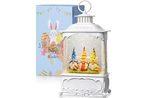 Blansong Easter Snow Globe Lantern Bunny Gnome with Timer, USB and Battery Powered, Easter Decorations for Home 10.2 inch