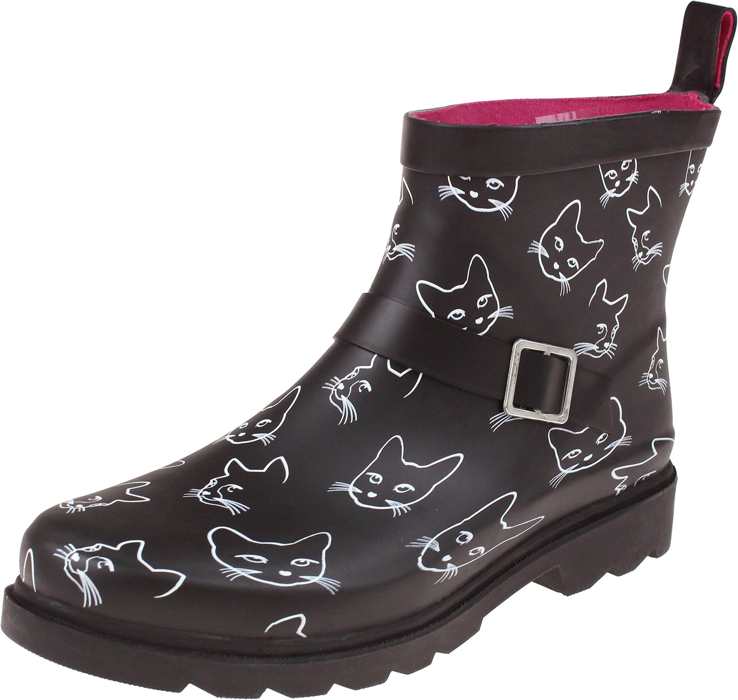 Capelli New York Ladies Kitty Faces Printed Rain Boots Black Combo