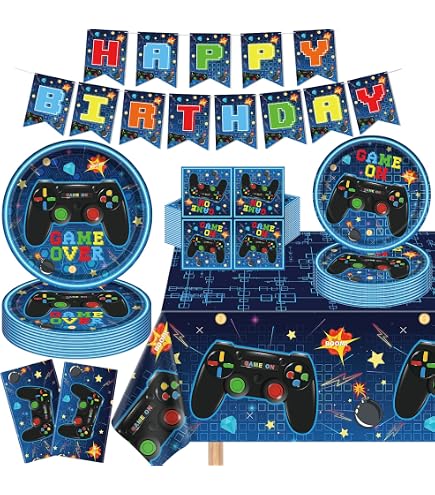 WERNNSAI Nappe Fête de Jeu Vidéo - 1PC Fournitures de Jeu Vidéo Noir pour la Fête d'anniversaire des Garçons Décoration de Fête Couverture de Table WERNNSAI Nappe Fête de Jeu Vidéo - 1PC Fournitures de Jeu Vidéo Noir pour la Fête d'anniversaire des Garçons Décoration de Fête Couverture de Table