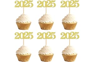 GIGA GUD 40 Pcs Glitter New Year Cupcake Toppers 2025 Gold Cupcake topper Cheers to 2025 Cake Picks for New Years Eve Party Decoration (2025 Gold 40pcs)