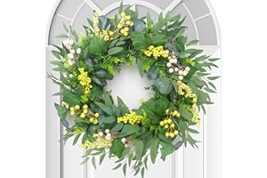 TISEMENT Artificial Green Eucalyptus Wreath for Front Door: 24 Inch Summer Wreaths for Indoor and Outdoor Decor, Large Boxwood Wreath for All Seasons, Spring Greenery Wreaths for Indoor/Outdoor Decorations