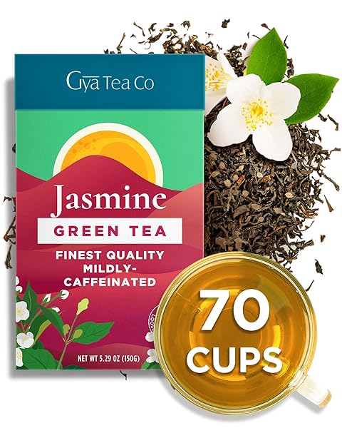GYA TEA CO JASMINE TEA LOOSE LEAF TEA – 5.29 OZ 70 CUPS CAFFEINE TEA GENTLE FLAVORS OF BLOSSOMS OFFERING A BOOST OF ANTIOXIDANTS FOR EVERYDAY WELLNESS – PREMIUM JASMINE GREEN TEA LOOSE LEAF FRUIT TEA