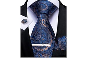 DiBanGu Paisley Ties for Men Silk Necktie Woven Pocket Square Cufflinks Tie Clip Set Gift Box Wedding Party