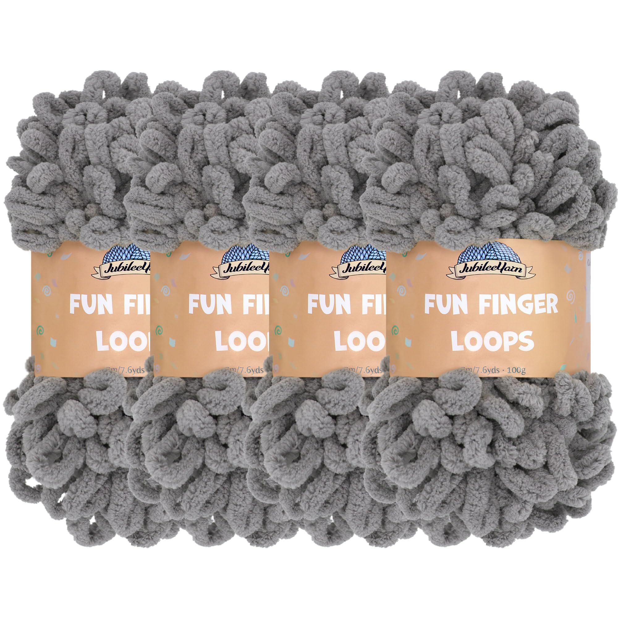 JubileeYarn Fun Finger Loops Yarn - Polyester Jumbo Weight Loop Yarn - 100g/Skein - Grey - 4 Skeins — image 1