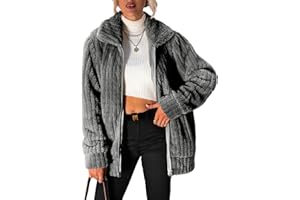 Vipwest Women's Fleece Jacket Women Full Zip Long Sleeve Lapel Collar Sherpa Coat Outerwear with Pockets (S-5XL)
