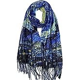 VENVSBEE Reversible Scarf Soft Large Shawl Wrap Blanket Double Sided Art Print Warm Pashmina Stoles Klimt Van Gogh Gifts