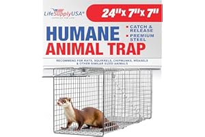 LIFESUPPLYUSA Heavy Duty Catch Release Medium Live Humane Animal Cage Trap for Rats, Squirrels, Chipmunks, Weasels and Other Similar Sized Animals 24x7x7