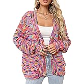 BAIMORE Women's Rainbow Knitted Cardigan Multicolor Striped Button Down Color Block Knit Sweater