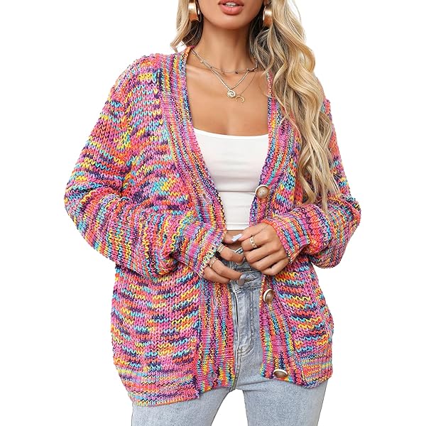 HZSONNE Women's Casual Colorful Cardigan Sweater Button Down Side