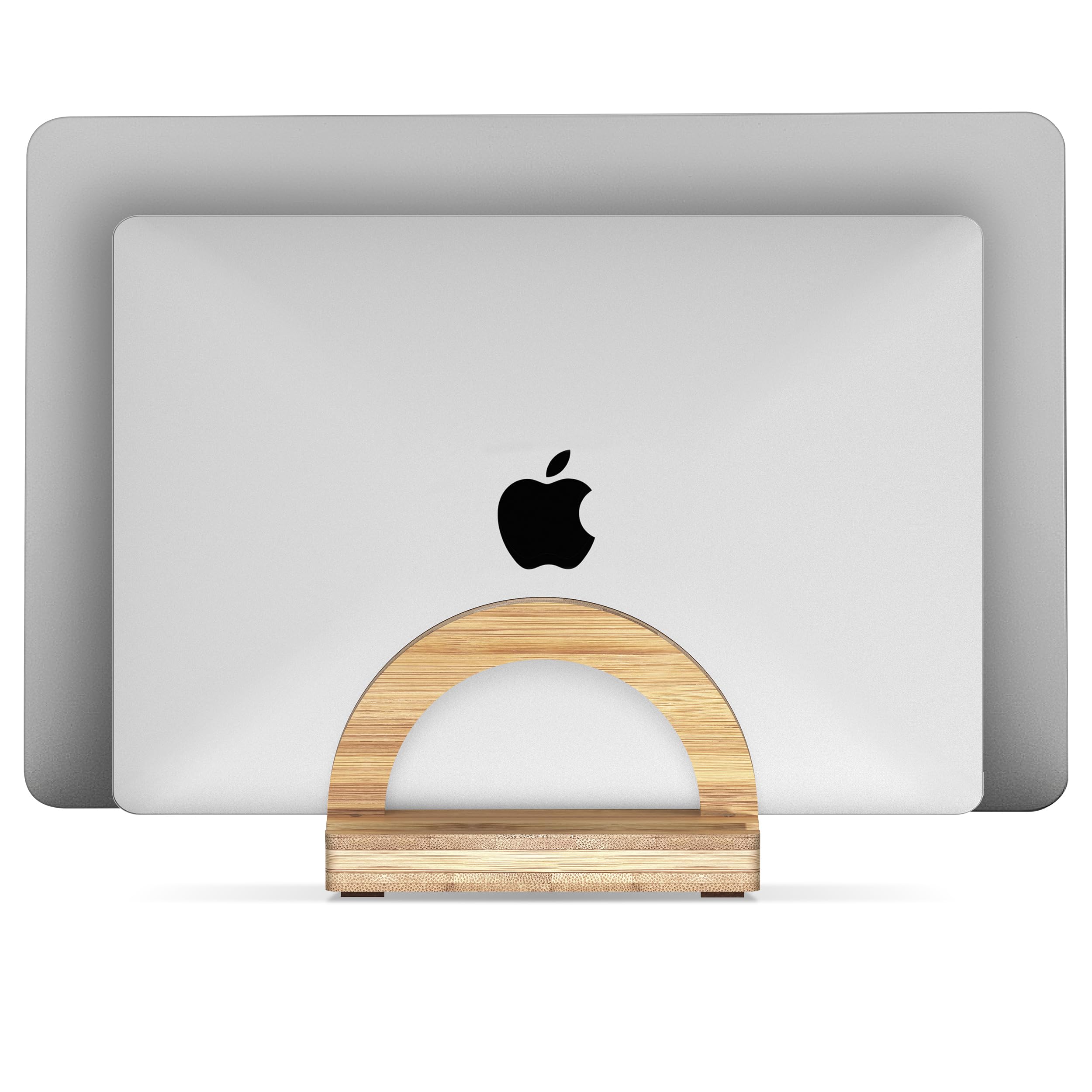 Photo 1 of Kothar Premium Wood Vertical Laptop Stand - Adjustable Dual Slot Bamboo Holder for MacBook, Dell, HP, and More | Space-Saving Desktop Organizer | Eco-Friendly, Sleek & Durable Design