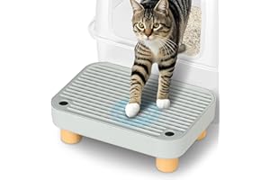 Aothey Litter Box Step, Litter Box Ramp/Catcher with Wooden Base, Anti-Tracking & Easy to Clean, Ideal for Small & Elderly Cats (Grey)
