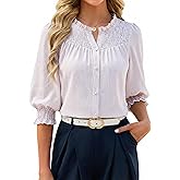 Blooming Jelly Womens Striped Button Down Shirts Smocked Cuffed 3/4 Length Sleeve Tops Ruffle Dressy Casual Blouses 2026