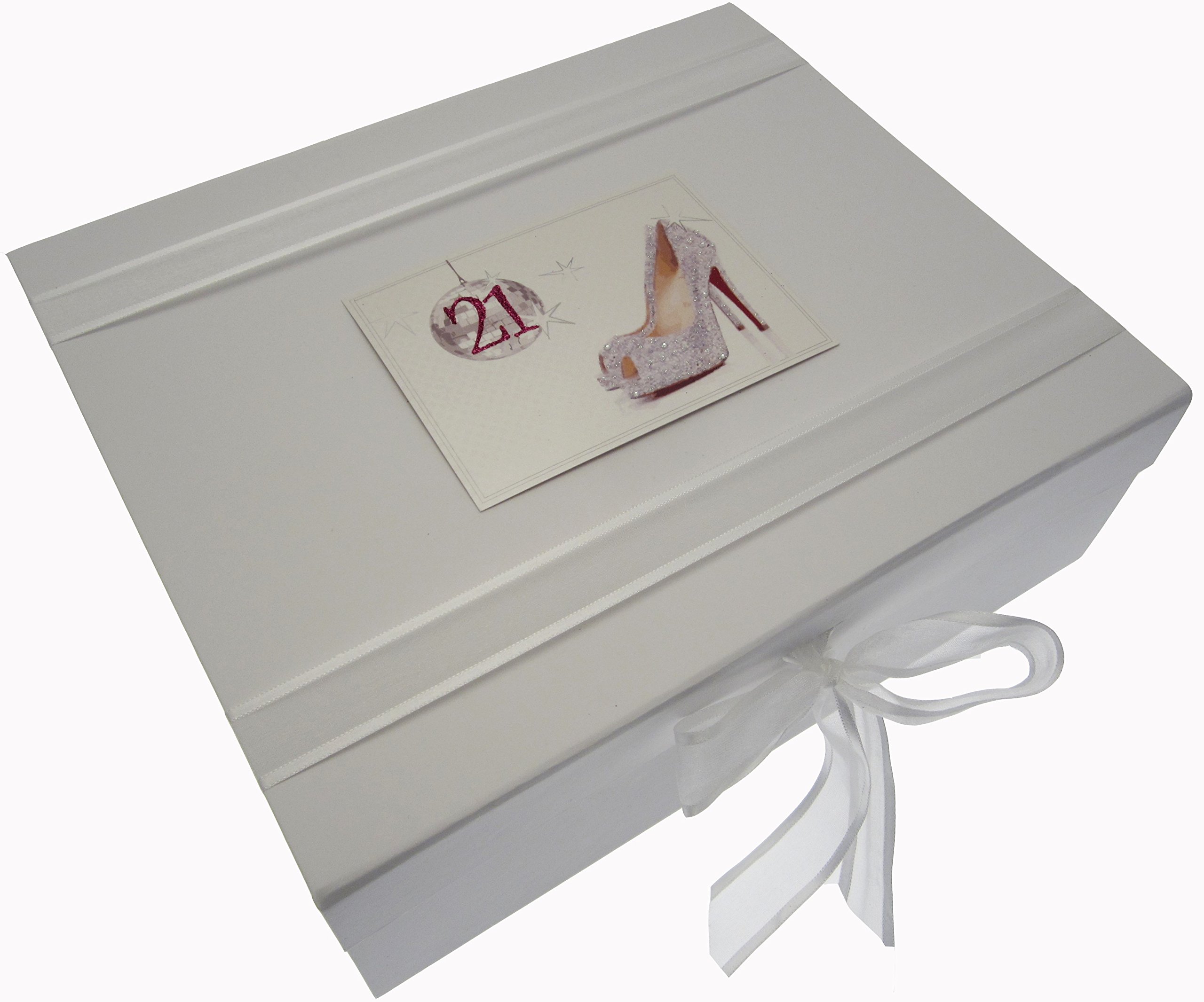 White Cotton Cards 21st Birthday Keepsake Box Glitter Ball and Shoes (Large)