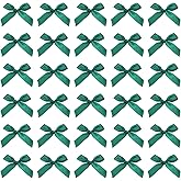 MECCANIXITY 100Pcs Mini Ribbon Bow 1.8 inch Mini Fabric Satin Ribbon Flower Bows for Craft DIY Sewing Wedding Birthday Party Deep Dark Green