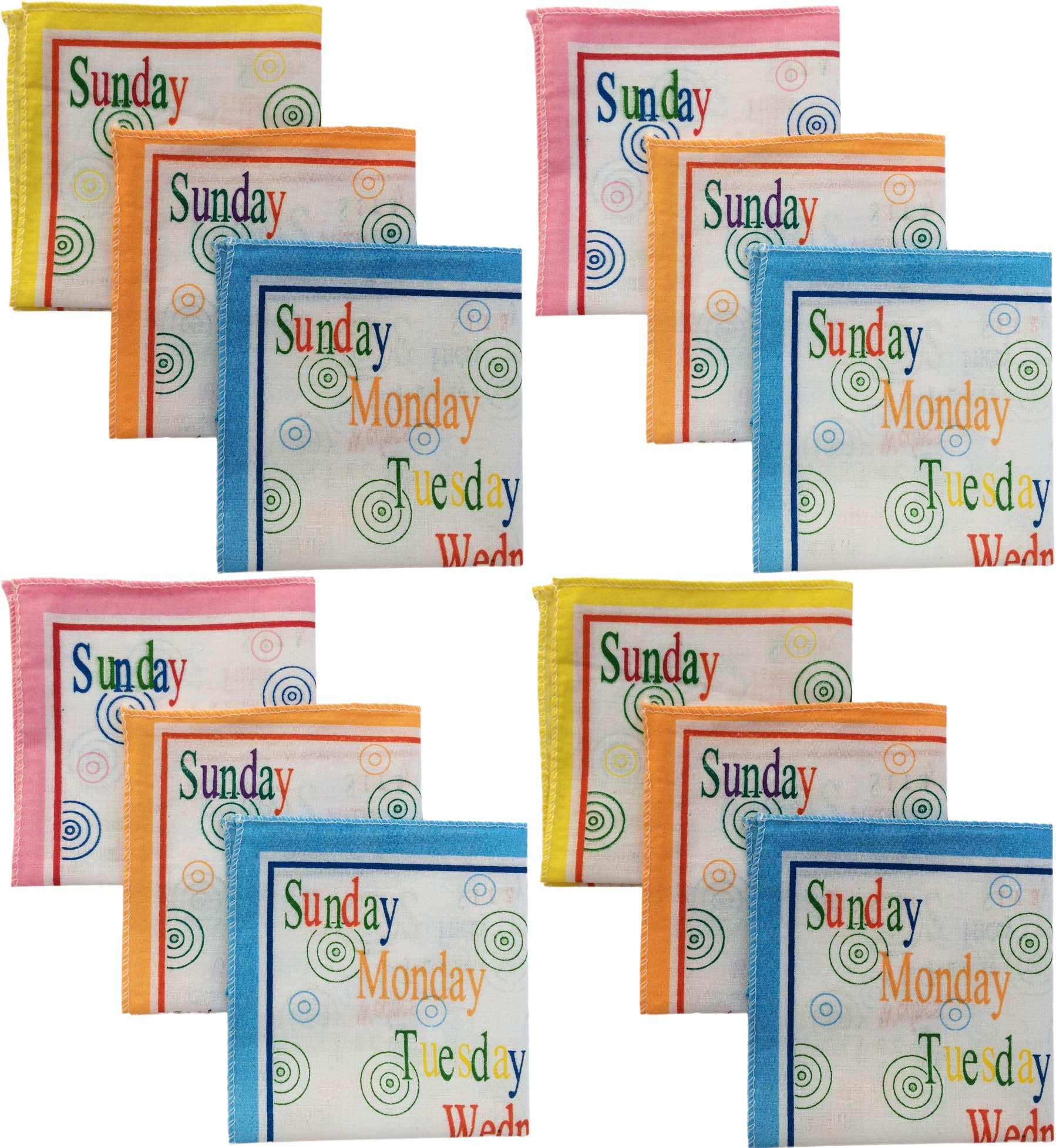 Kid's Cotton Educational Handkerchiefs (Set of 12, Multi-Colored, Week Days Names Printed)