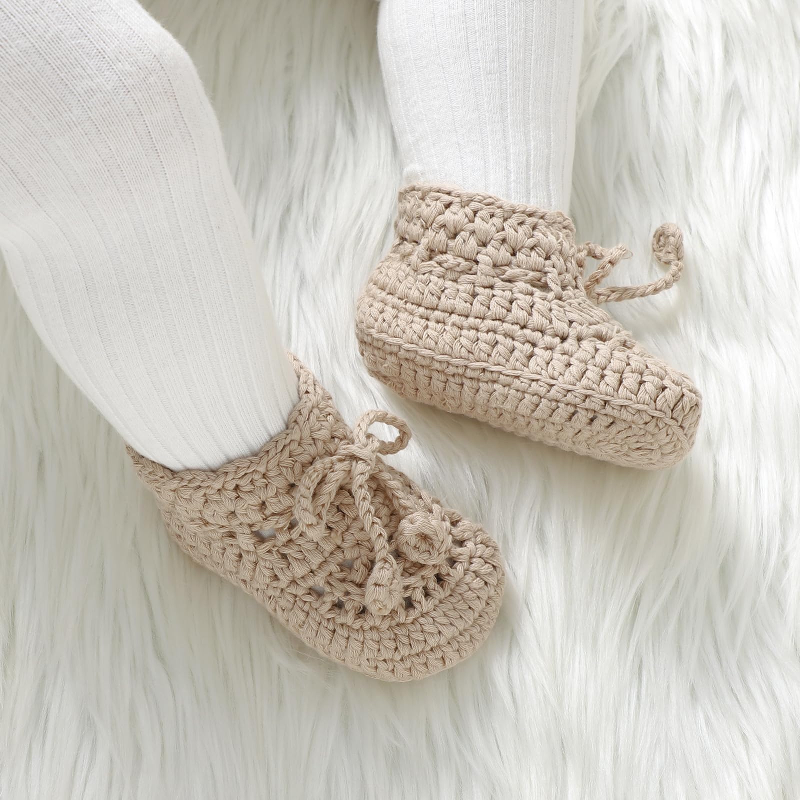 Hadetoto Baby Booties Hand Crochet Knit Cotton Bootie Soft Cozy Warm Socks Shoes Newborn First Walkers for Infant Boy Girl