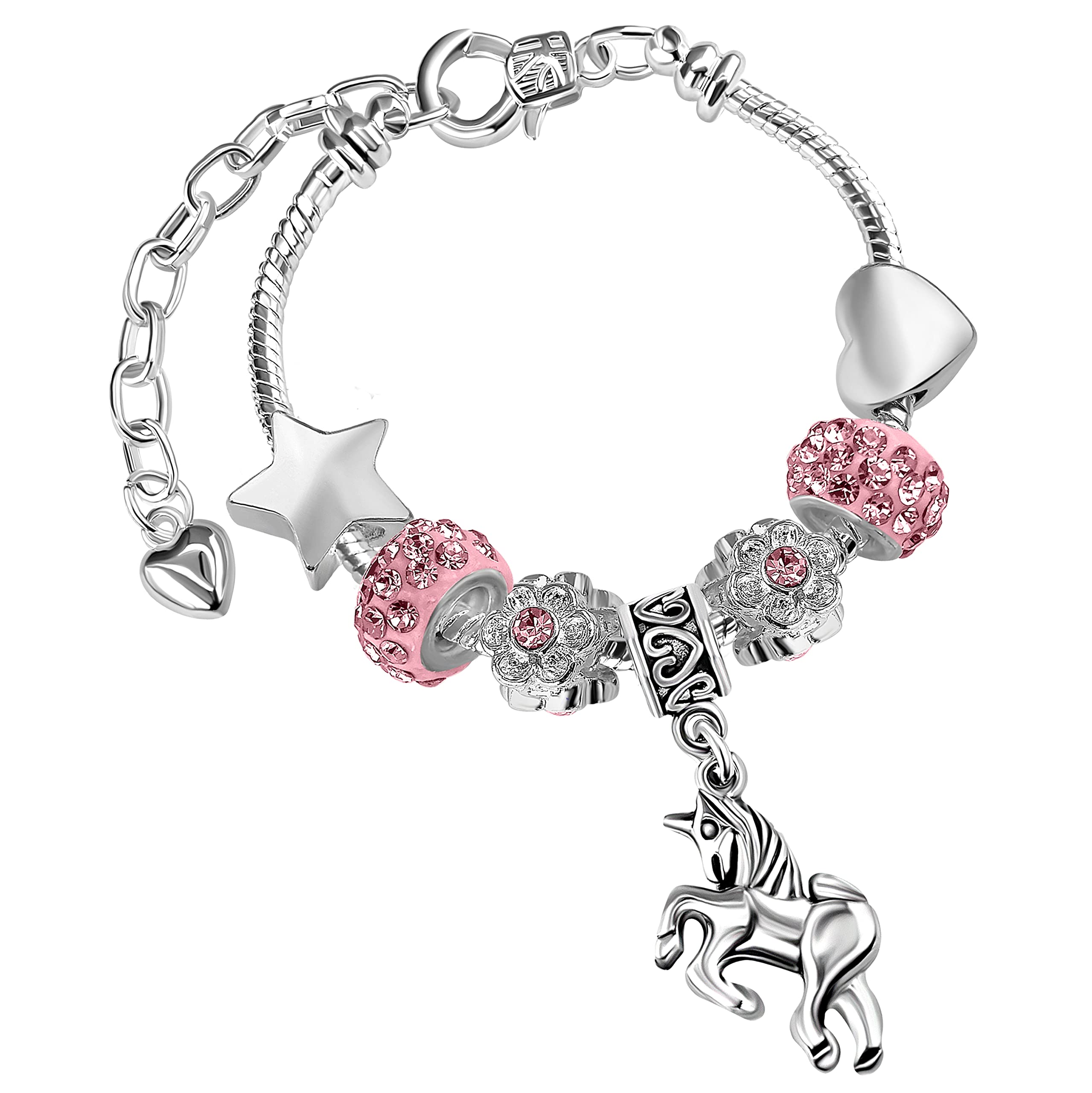Girls Unicorn Sparkly Pink Crystal Adjustable Charm Bracelet with Gift Box for Girls Birthday Gifts for Girls for Girls Jewellery Kids Jewelry…