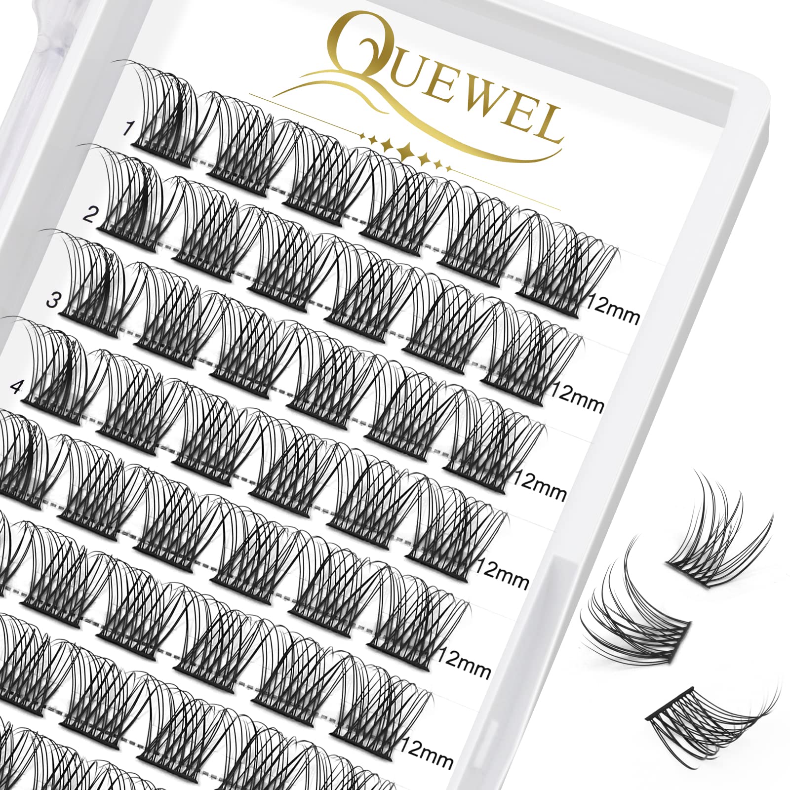 QUEWEL Cluster Lashes 72 Pcs Individual Lashes Wide Stem C/D Curl 8-16mm Length DIY Eyelash Extension False Lashes Individual Natural&Mega Styles Soft for Personal Makeup Use at Home (Natural-C-12) — image 1