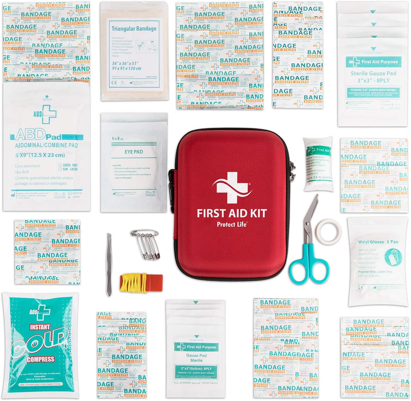 First Aid Kit - 200 Piece - for Car, Home, Outdoors, Sports, Camping, Hiking or Office | Red Case Fully Packed with Emergency Supplies: Health & Personal Care